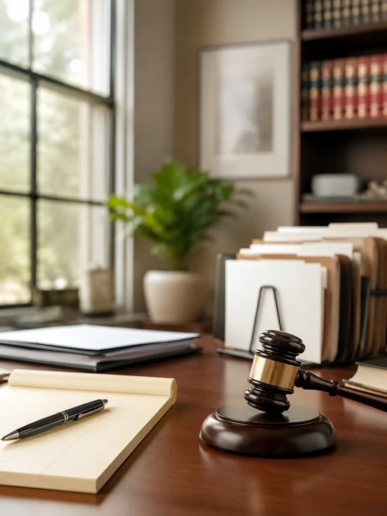 Raleigh misdemeanor defense lawyer office image with legal gavel, case files, and criminal defense documents in Wake County NC