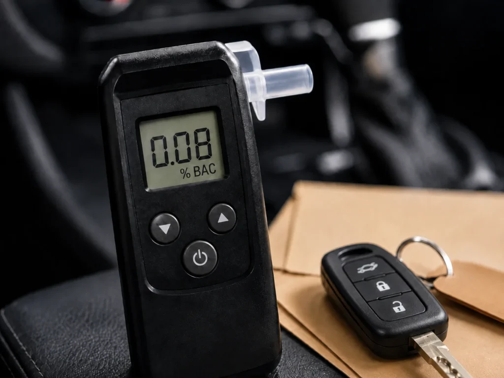 Raleigh DWI attorney breathalyzer and car keys after a DWI charge